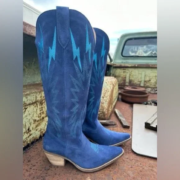 Dingo Thunder Road Suede Cowboy Boots in Blue - Picture 1 of 6